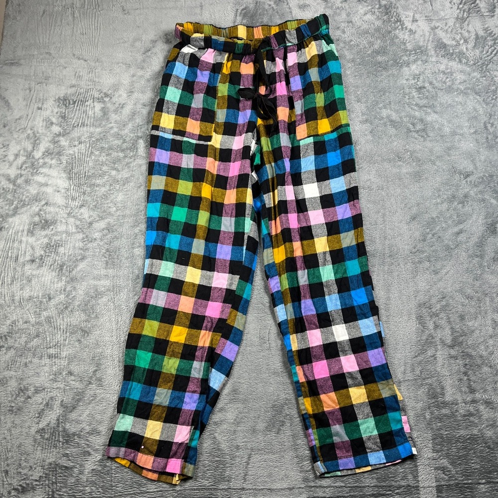 Joyspun Flannel Pajama Pants Womens M 8-10 Multicolor Check Cotton Drawstring